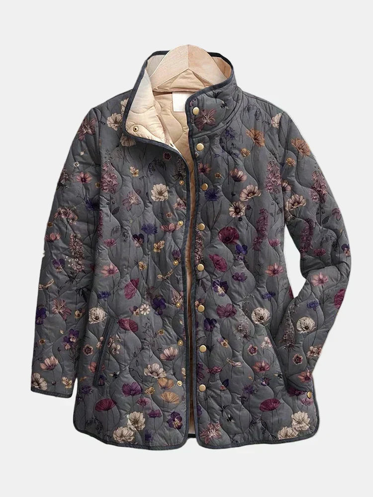 DELACROIX Veste Matelassée Gris Fleurs Séchées