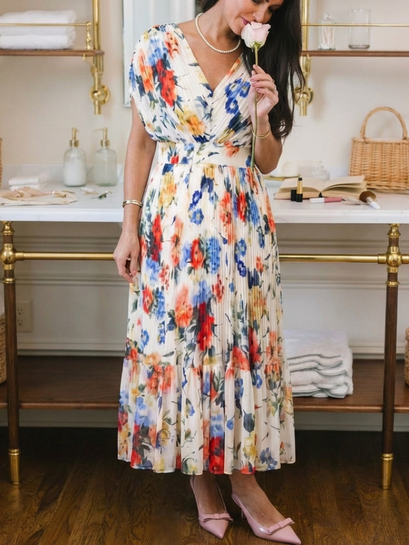 DELACROIX | Robe Midi Fleurie Plissée Savannah