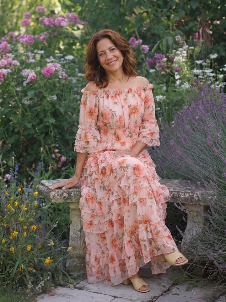 DELACROIX | Robe Maxi à Volants Florale Décolleté Rosalie