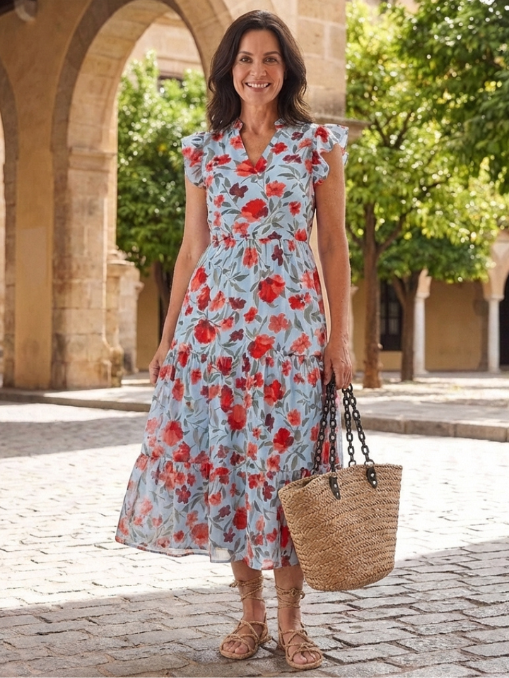 DELACROIX | Robe Midi Évasée à Imprimé Floral Lila
