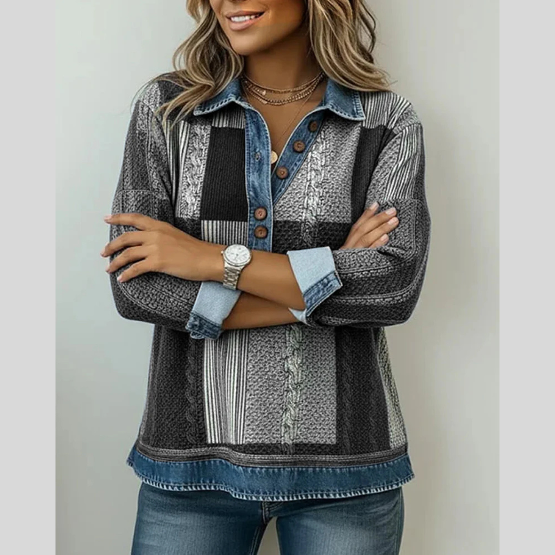 DELACROIX | Pull Patchwork Effet Denim pour Femme Sylvie