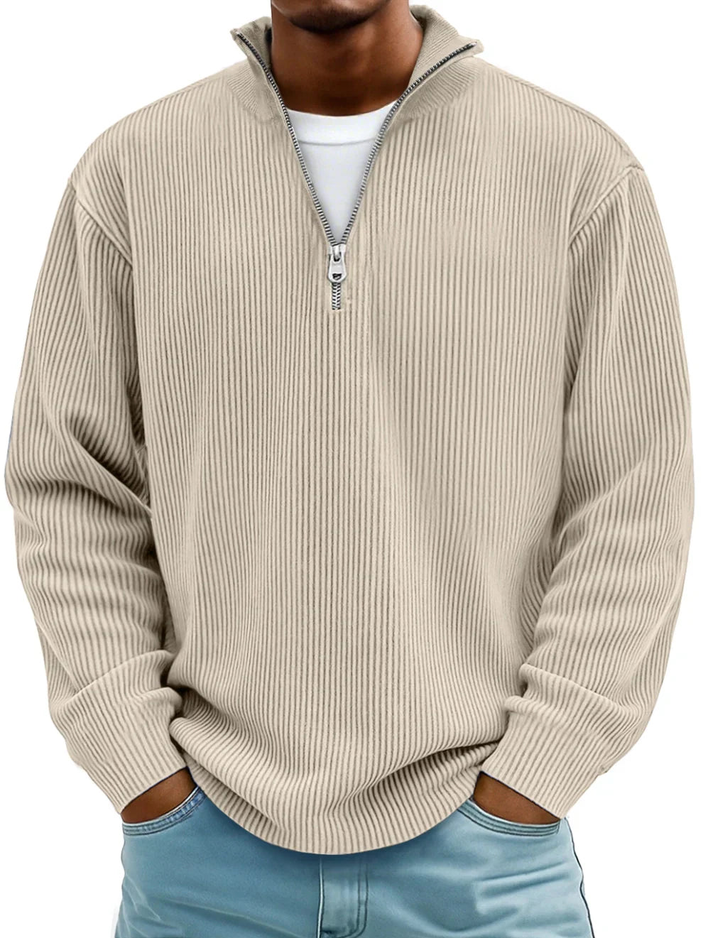 DELACROIX | Pull Col Zippé Côtelé Marc