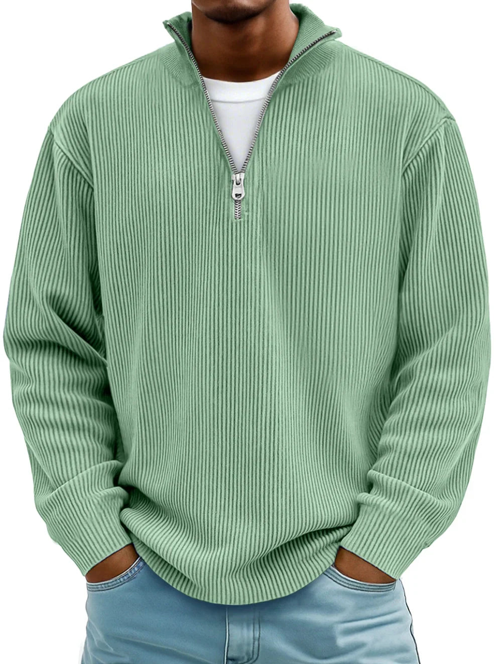 DELACROIX | Pull Col Zippé Côtelé Marc