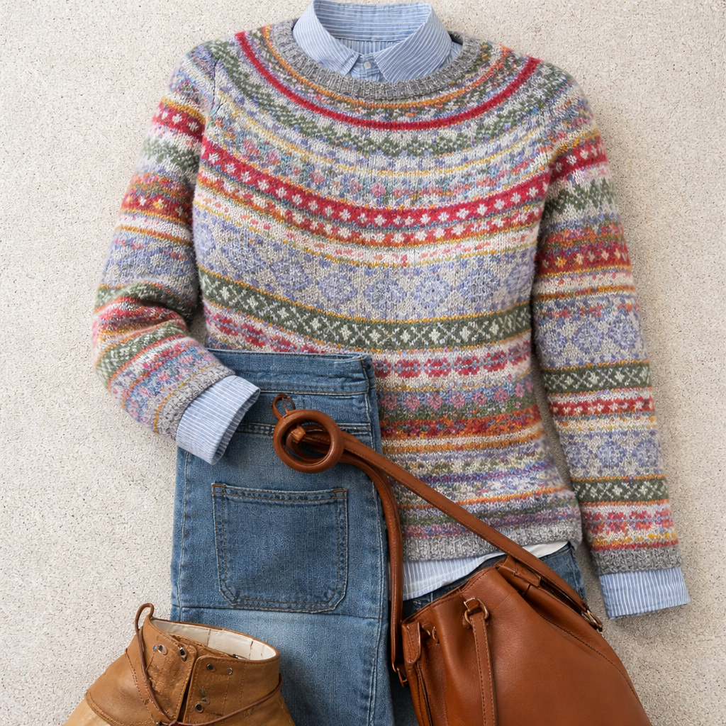 DELACROIX | Pull Jacquard Rayé Nordique Claire