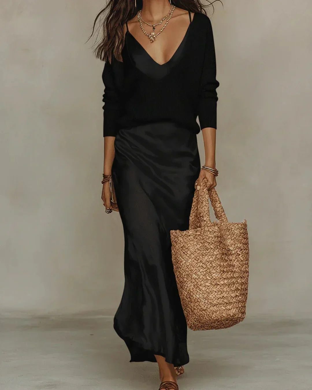 DELACROIX | Ensemble Robe Satinée et Pull Fin Camille