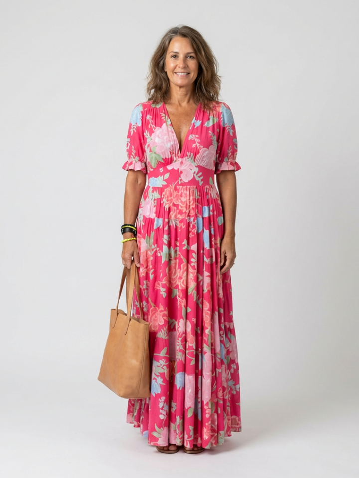 DELACROIX | Robe midi à fleurs à manches courtes Ione