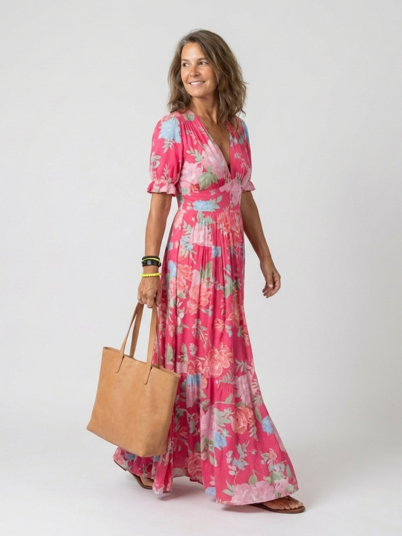 DELACROIX | Robe midi à fleurs à manches courtes Ione