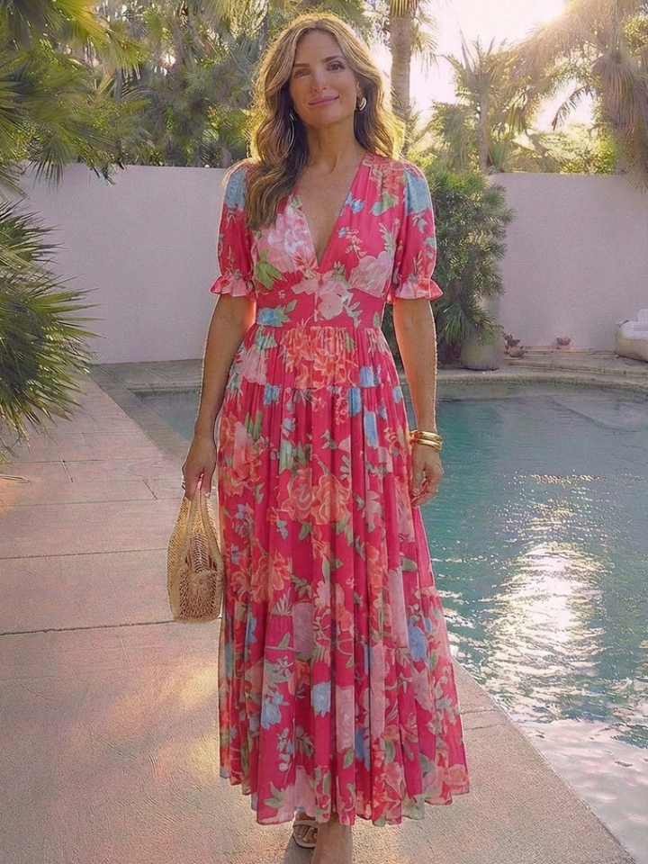 DELACROIX | Robe midi à fleurs à manches courtes Ione