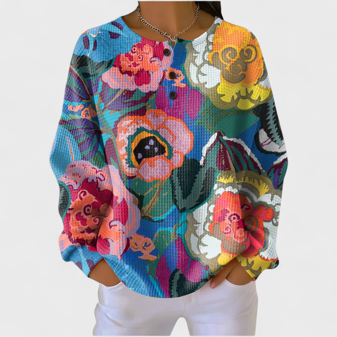 DELACROIX | Pull Gaufré Grandes Fleurs Peintes Lucie
