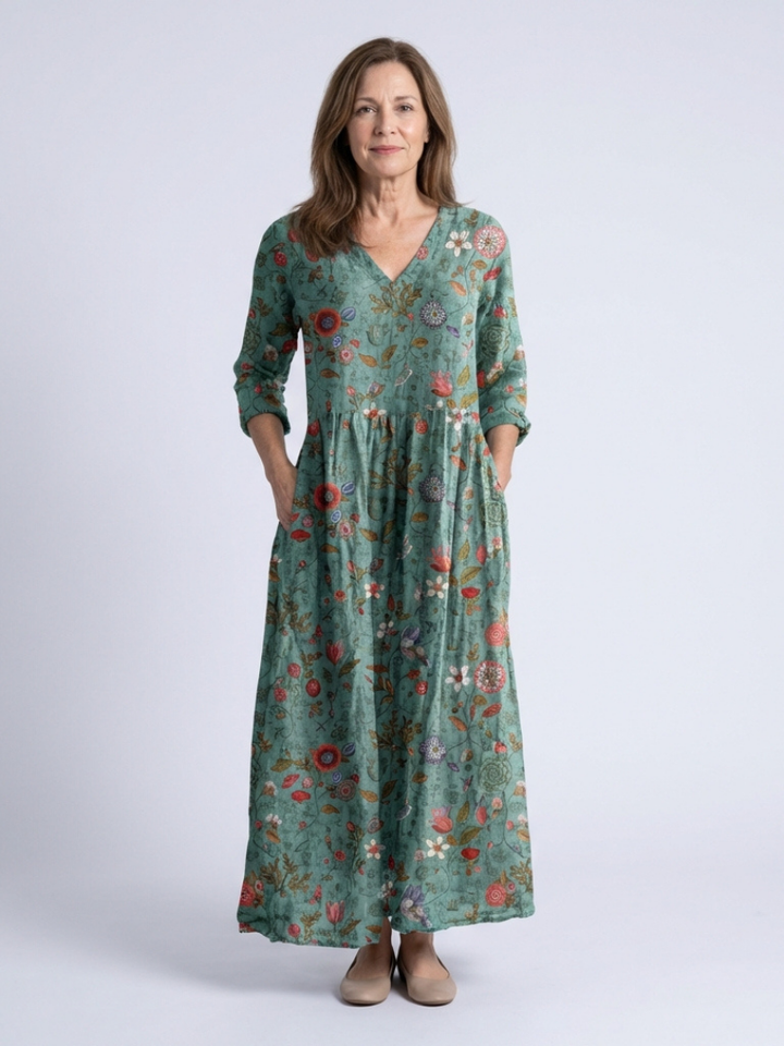 DELACROIX | Robe Maxi à Manches Trois Quarts Marina