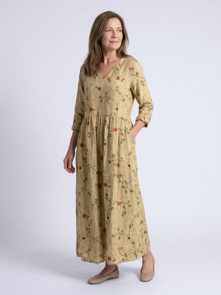DELACROIX | Robe Maxi à Manches Trois Quarts Marina