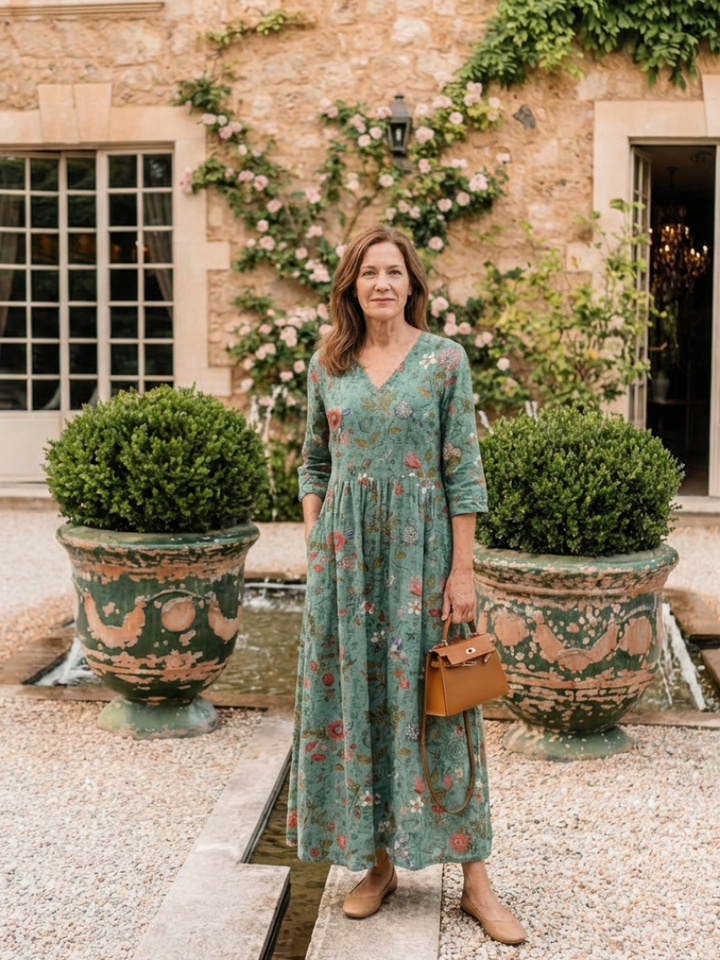 DELACROIX | Robe Maxi à Manches Trois Quarts Marina