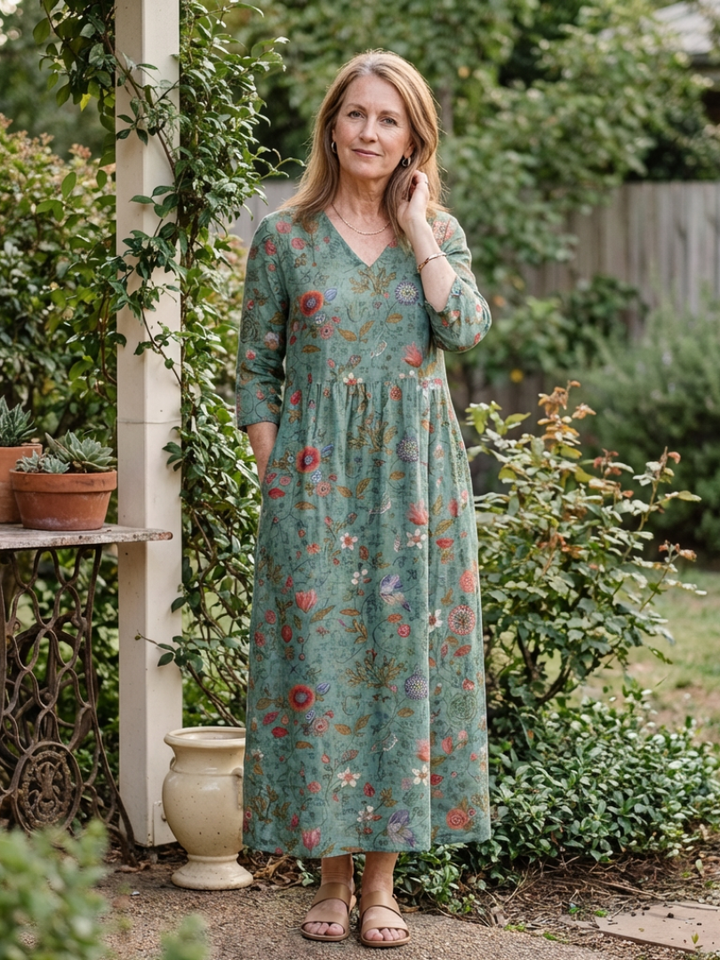 DELACROIX | Robe Maxi à Manches Trois Quarts Marina