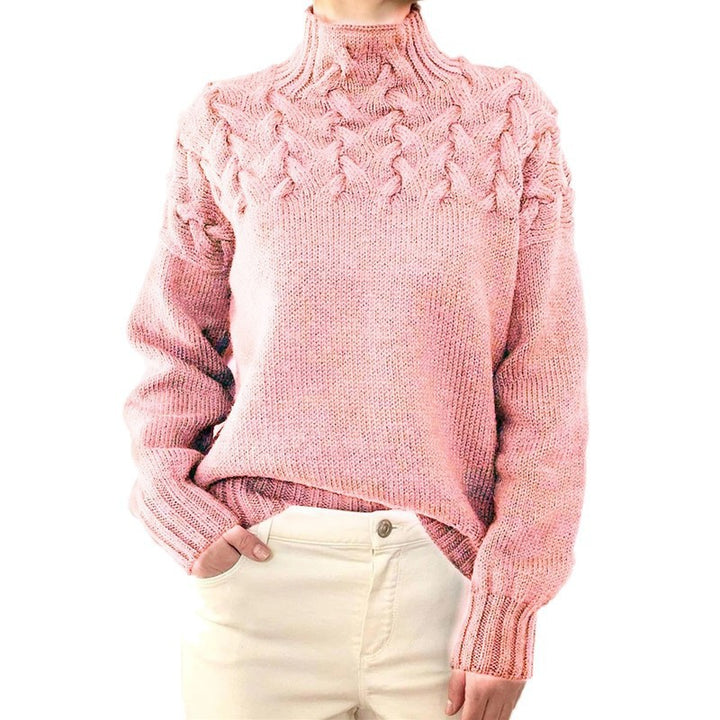 2026 Amazon Cross-Border New Women's Clothing Independent Site Ebay Fashion Cable Knit Detail High-Neck Long-Sleeve Sweater