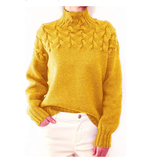 2026 Amazon Cross-Border New Women's Clothing Independent Site Ebay Fashion Cable Knit Detail High-Neck Long-Sleeve Sweater
