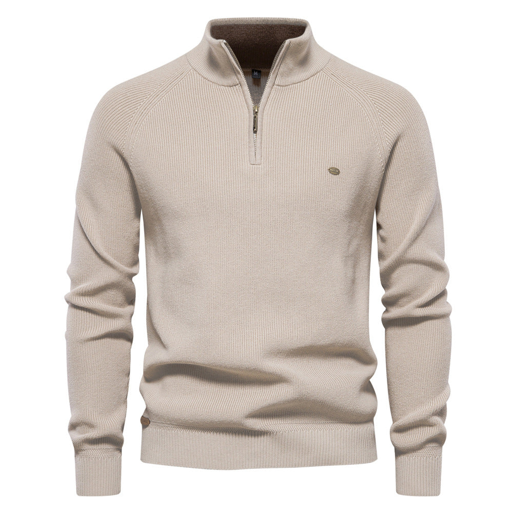DELACROIX | Pull Demi-Zip Maille Côtelée Pierre