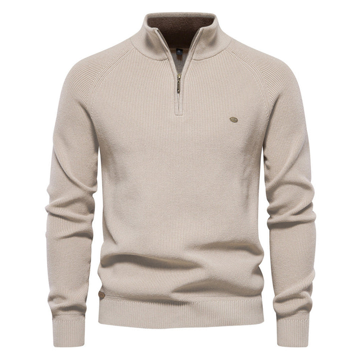 DELACROIX | Pull Demi-Zip Maille Côtelée Pierre