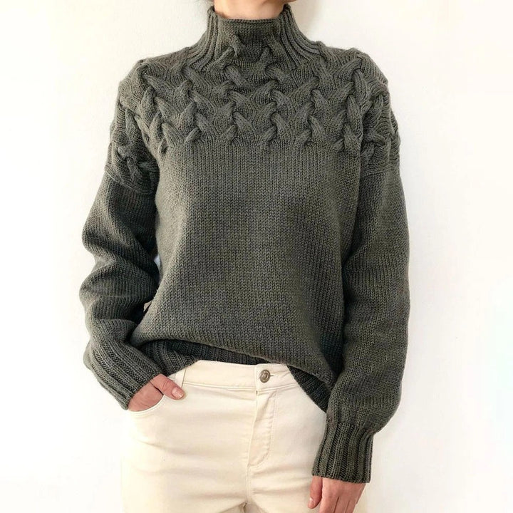 2026 Amazon Cross-Border New Women's Clothing Independent Site Ebay Fashion Cable Knit Detail High-Neck Long-Sleeve Sweater