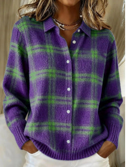 DELACROIX | Cardigan Doux Carreaux Violets Élise