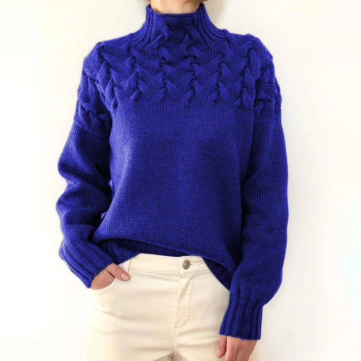 2026 Amazon Cross-Border New Women's Clothing Independent Site Ebay Fashion Cable Knit Detail High-Neck Long-Sleeve Sweater