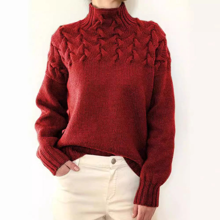 2026 Amazon Cross-Border New Women's Clothing Independent Site Ebay Fashion Cable Knit Detail High-Neck Long-Sleeve Sweater