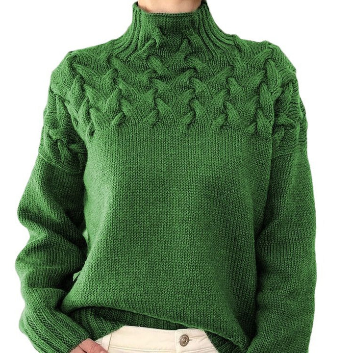 2026 Amazon Cross-Border New Women's Clothing Independent Site Ebay Fashion Cable Knit Detail High-Neck Long-Sleeve Sweater