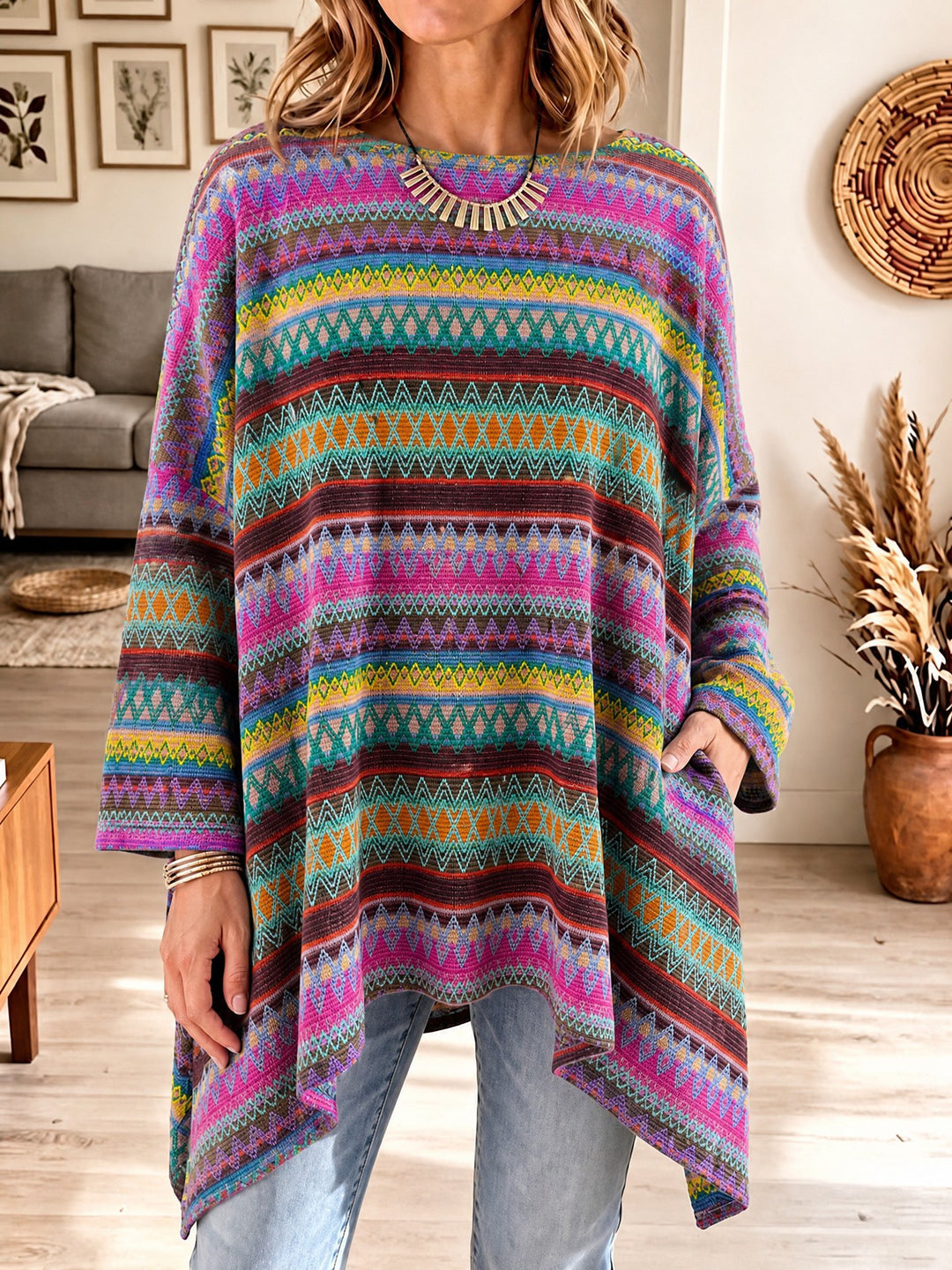DELACROIX | Tunique Maille Jacquard Multicolore pour Femme Sandrine