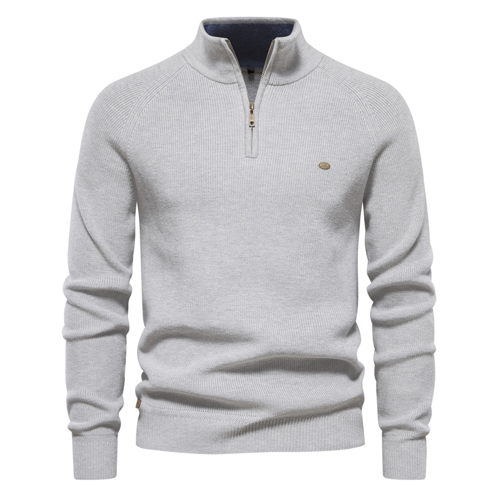 DELACROIX | Pull Demi-Zip Maille Côtelée Pierre