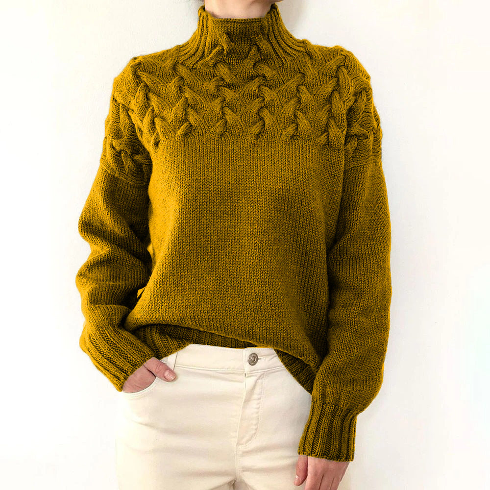 2026 Amazon Cross-Border New Women's Clothing Independent Site Ebay Fashion Cable Knit Detail High-Neck Long-Sleeve Sweater