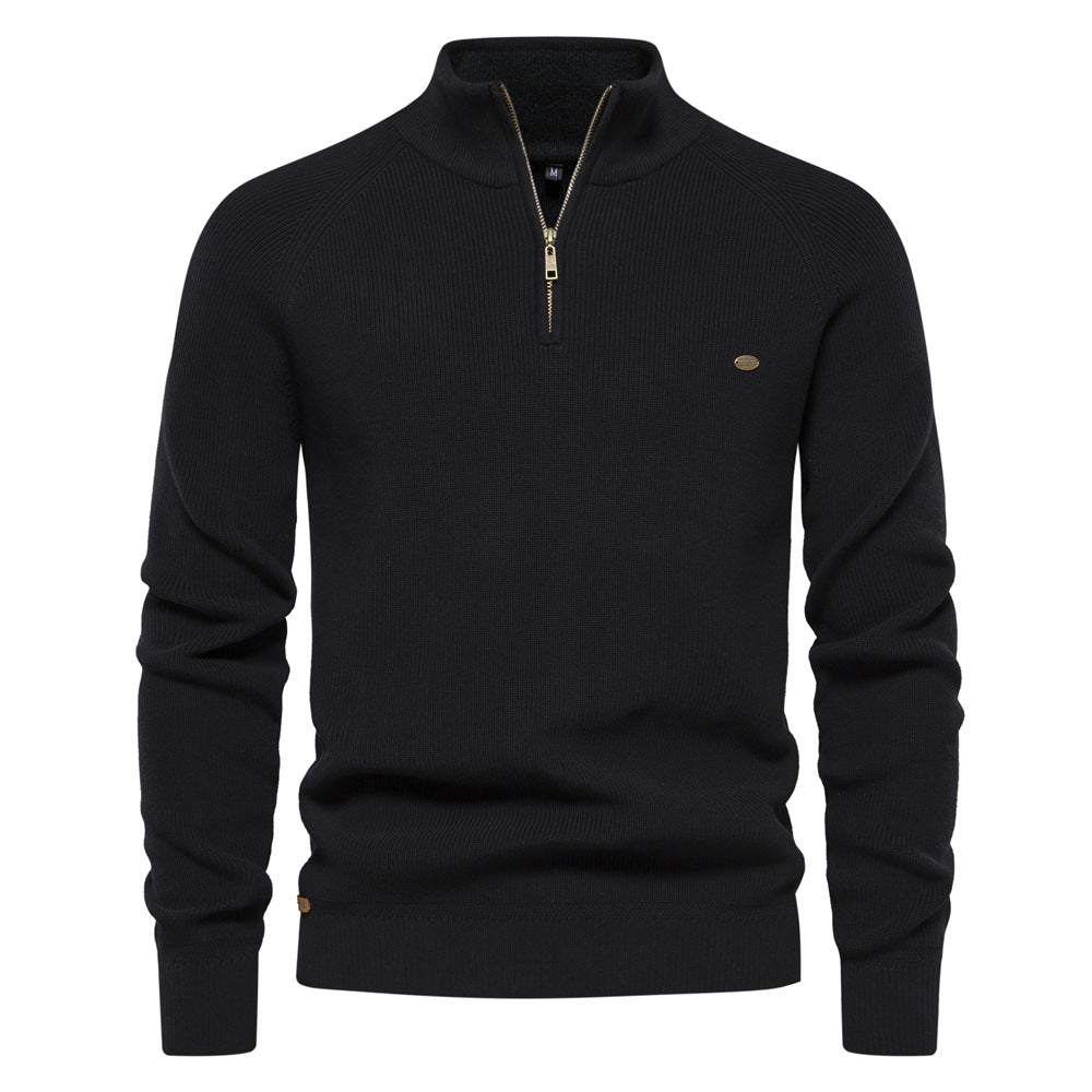 DELACROIX | Pull Demi-Zip Maille Côtelée Pierre