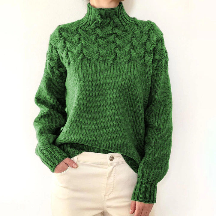 2026 Amazon Cross-Border New Women's Clothing Independent Site Ebay Fashion Cable Knit Detail High-Neck Long-Sleeve Sweater