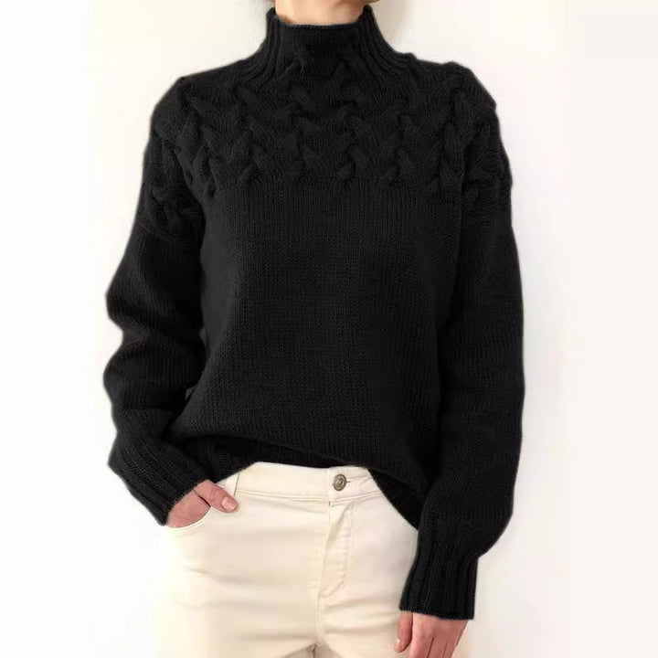 2026 Amazon Cross-Border New Women's Clothing Independent Site Ebay Fashion Cable Knit Detail High-Neck Long-Sleeve Sweater