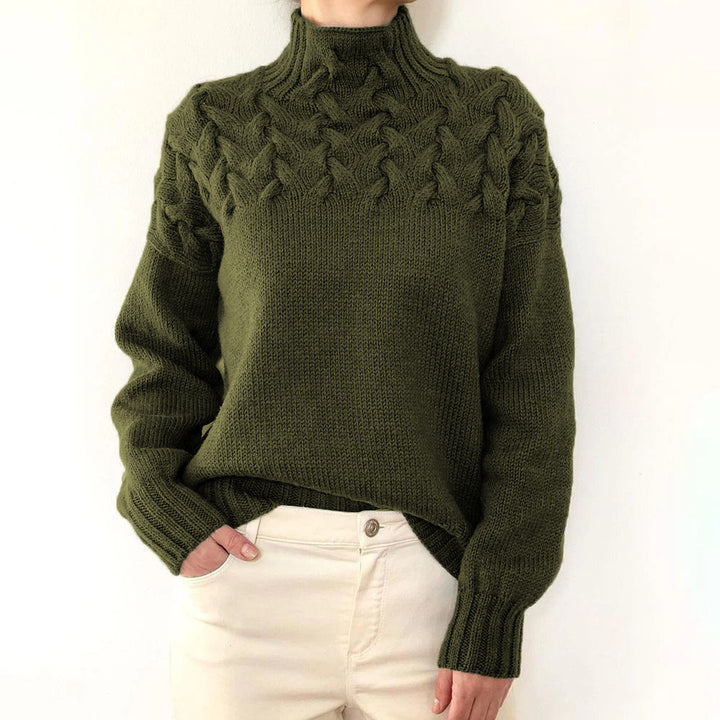 2026 Amazon Cross-Border New Women's Clothing Independent Site Ebay Fashion Cable Knit Detail High-Neck Long-Sleeve Sweater