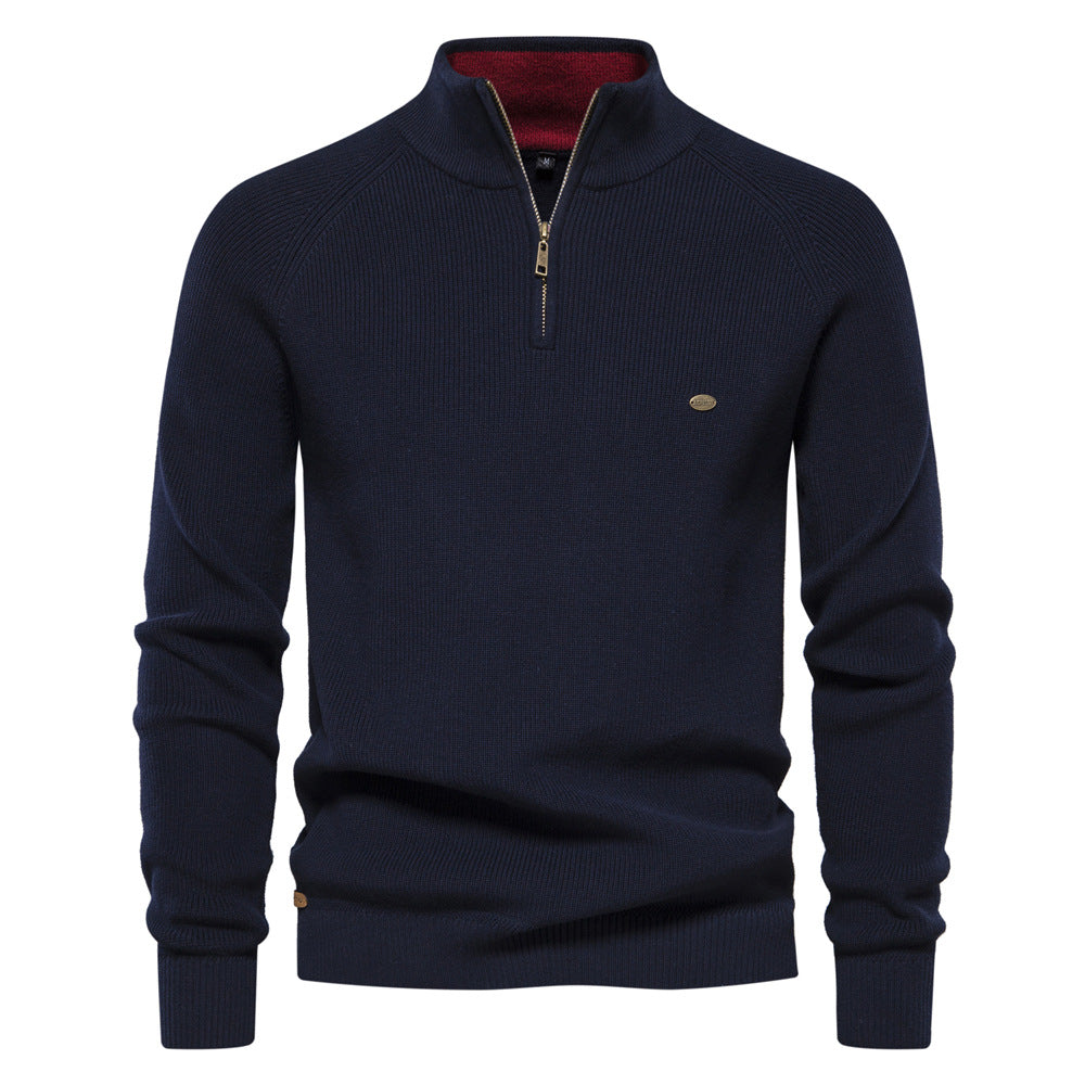 DELACROIX | Pull Demi-Zip Maille Côtelée Pierre
