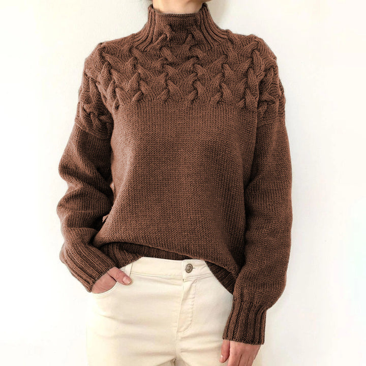 2026 Amazon Cross-Border New Women's Clothing Independent Site Ebay Fashion Cable Knit Detail High-Neck Long-Sleeve Sweater