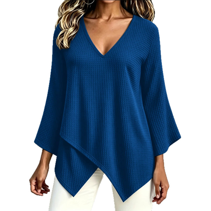 2026 Autumn New European and American Cross-Border Foreign Trade Fashion Solid Color Waffle Pattern Women's Long-Sleeve Asymmetrical Top