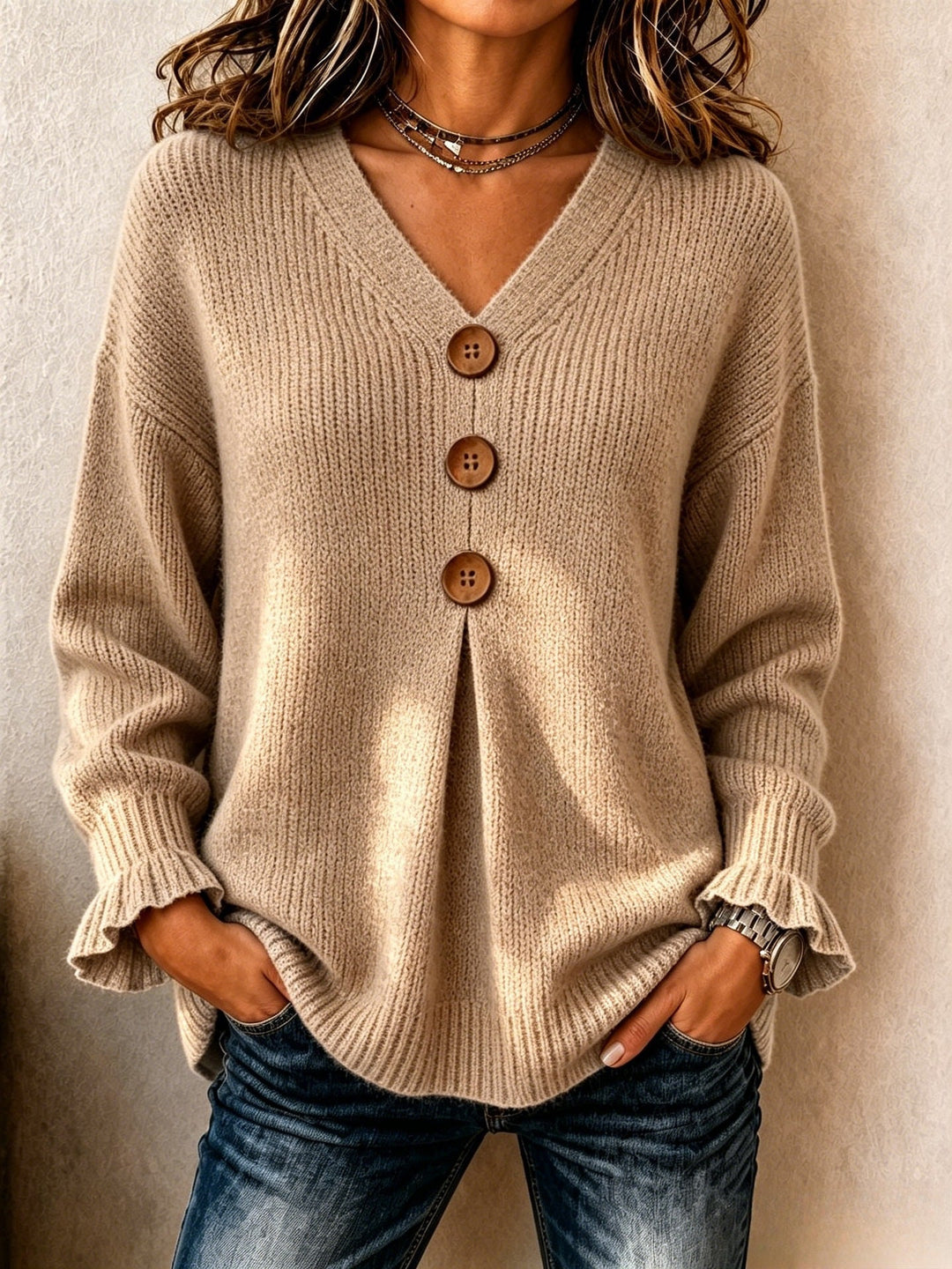 DELACROIX | Pull Col V Boutonné Marie