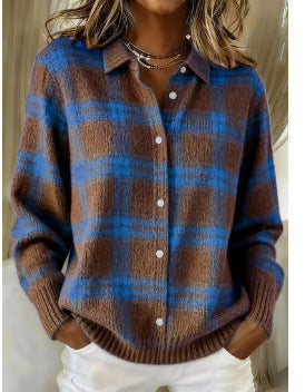 DELACROIX | Cardigan Carreaux Marron et Bleu Lucie