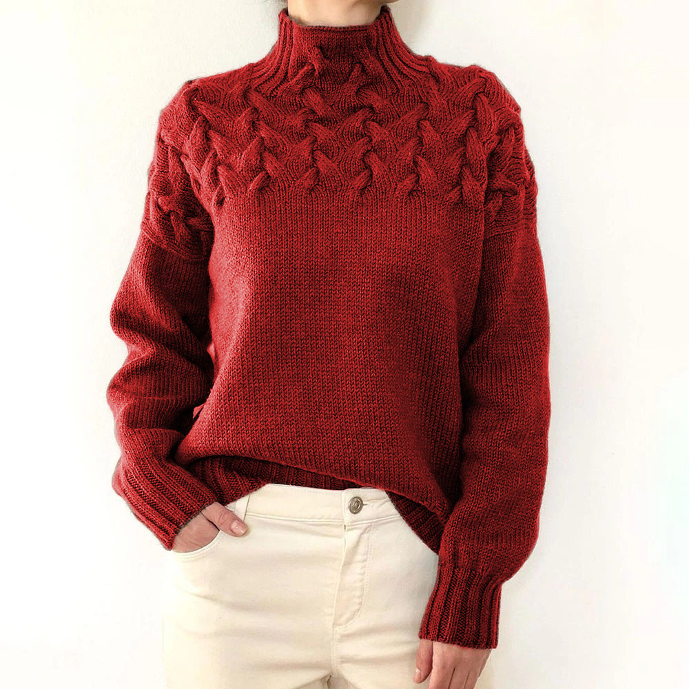 2026 Amazon Cross-Border New Women's Clothing Independent Site Ebay Fashion Cable Knit Detail High-Neck Long-Sleeve Sweater
