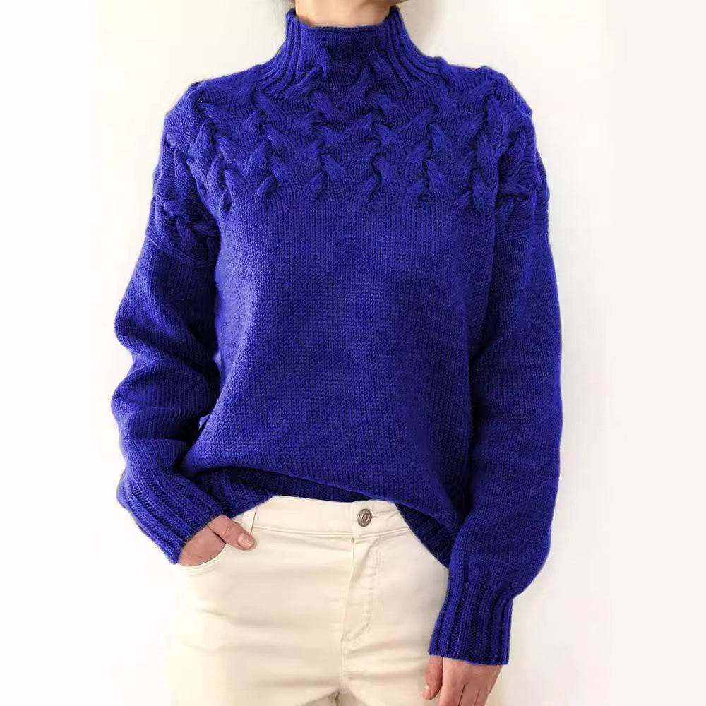2026 Amazon Cross-Border New Women's Clothing Independent Site Ebay Fashion Cable Knit Detail High-Neck Long-Sleeve Sweater