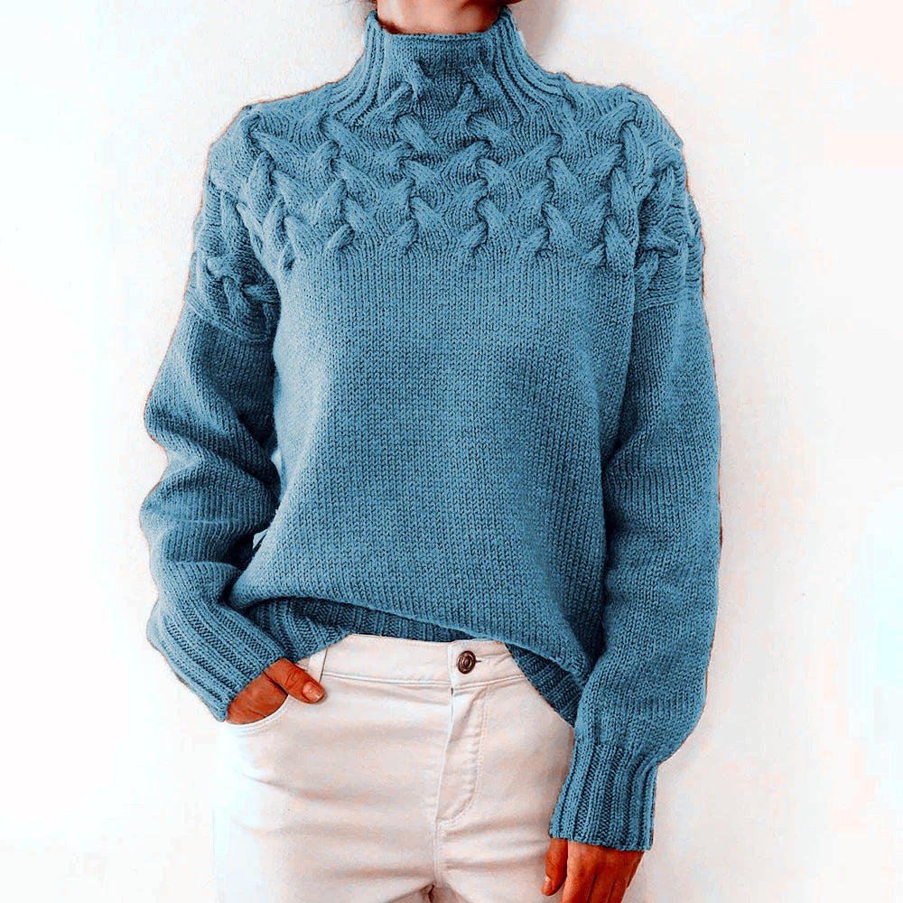 2026 Amazon Cross-Border New Women's Clothing Independent Site Ebay Fashion Cable Knit Detail High-Neck Long-Sleeve Sweater
