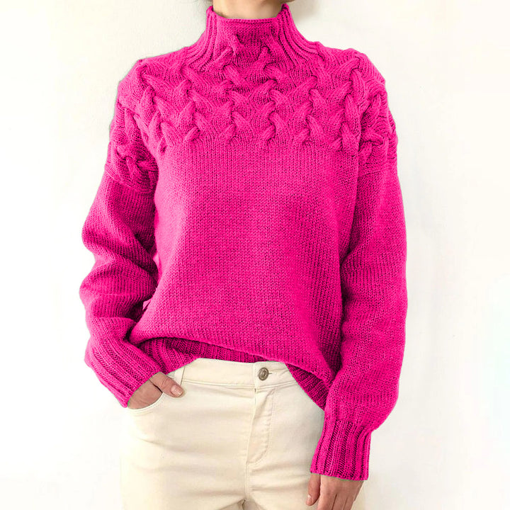 2026 Amazon Cross-Border New Women's Clothing Independent Site Ebay Fashion Cable Knit Detail High-Neck Long-Sleeve Sweater