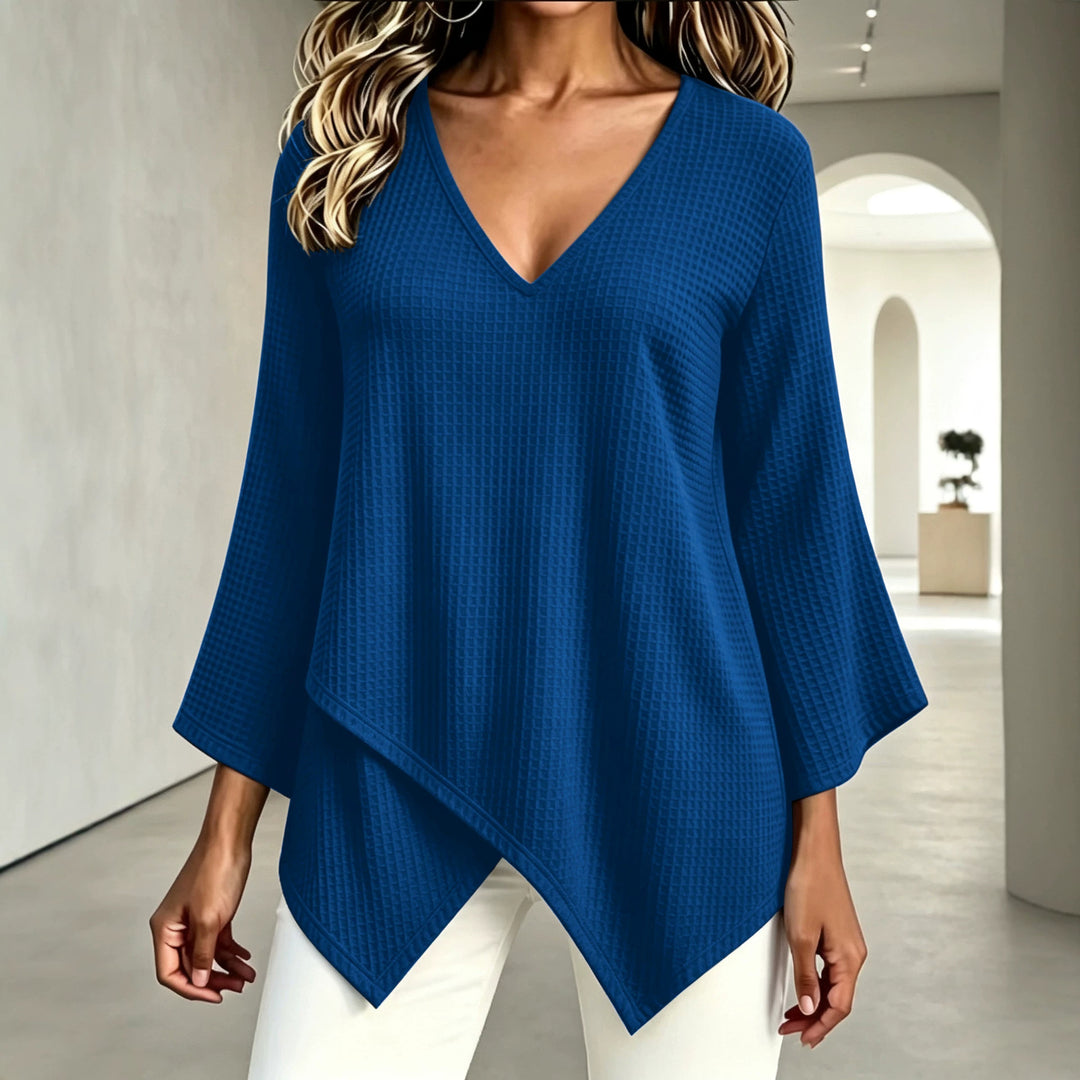 2026 Autumn New European and American Cross-Border Foreign Trade Fashion Solid Color Waffle Pattern Women's Long-Sleeve Asymmetrical Top