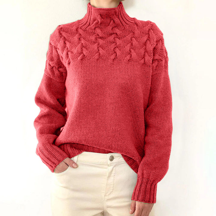 2026 Amazon Cross-Border New Women's Clothing Independent Site Ebay Fashion Cable Knit Detail High-Neck Long-Sleeve Sweater