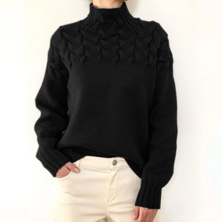 2026 Amazon Cross-Border New Women's Clothing Independent Site Ebay Fashion Cable Knit Detail High-Neck Long-Sleeve Sweater
