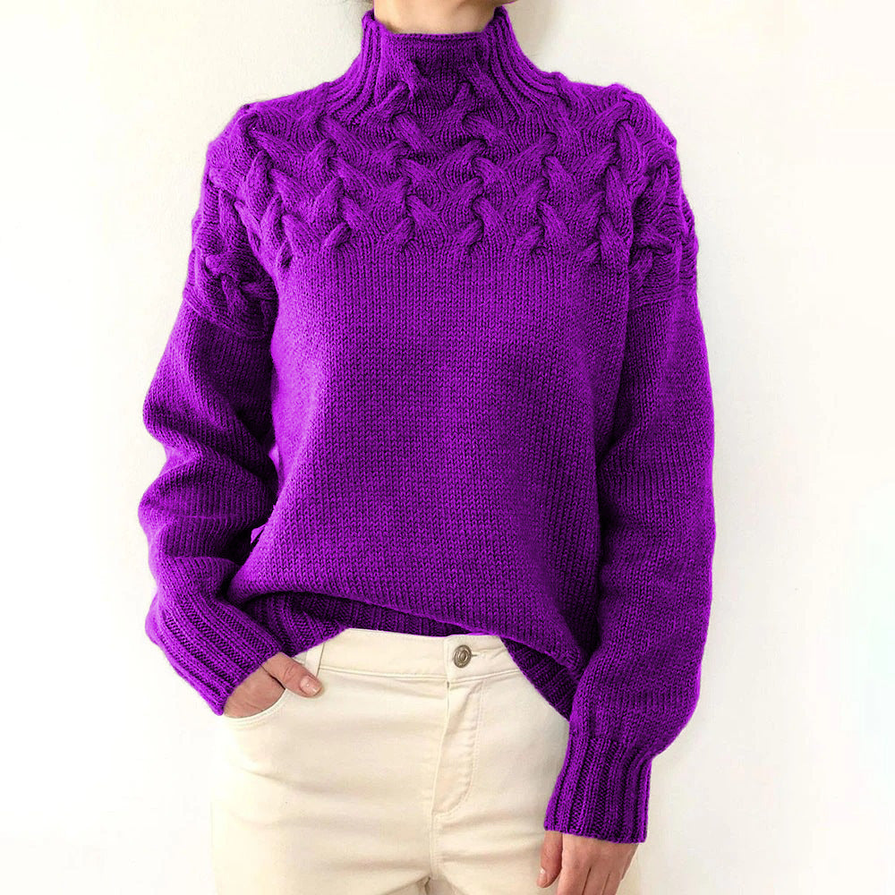 2026 Amazon Cross-Border New Women's Clothing Independent Site Ebay Fashion Cable Knit Detail High-Neck Long-Sleeve Sweater