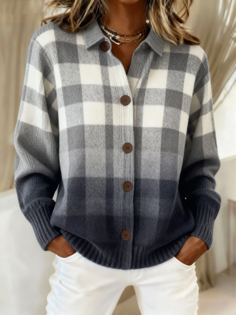 DELACROIX | Cardigan Carreaux Gris Dégradés Amélie