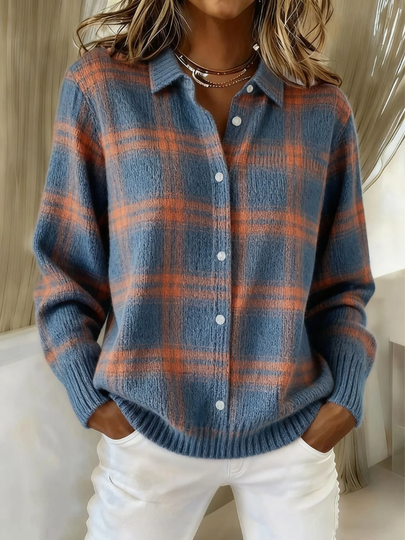 DELACROIX | Cardigan Carreaux Bleu Chaud Aveline