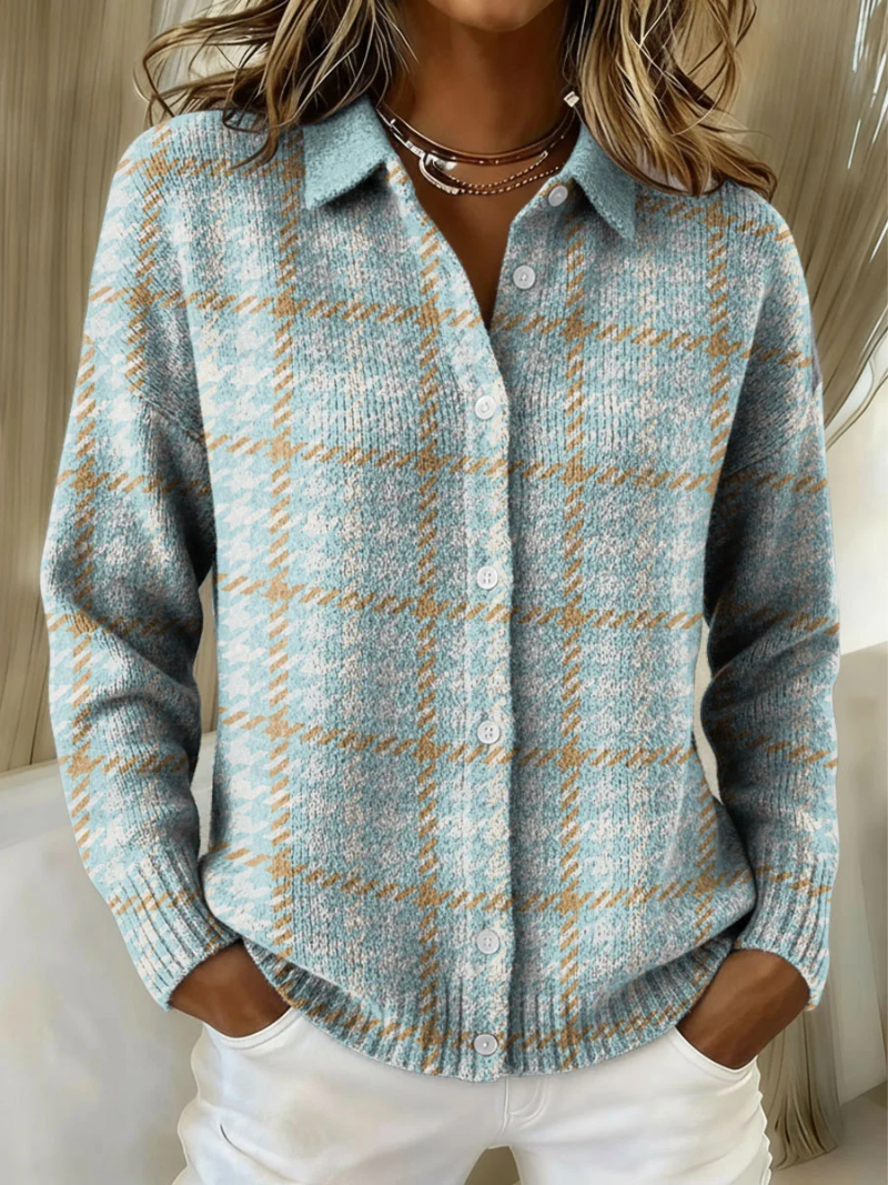 DELACROIX | Cardigan Carreaux Bleu Ciel Pauline