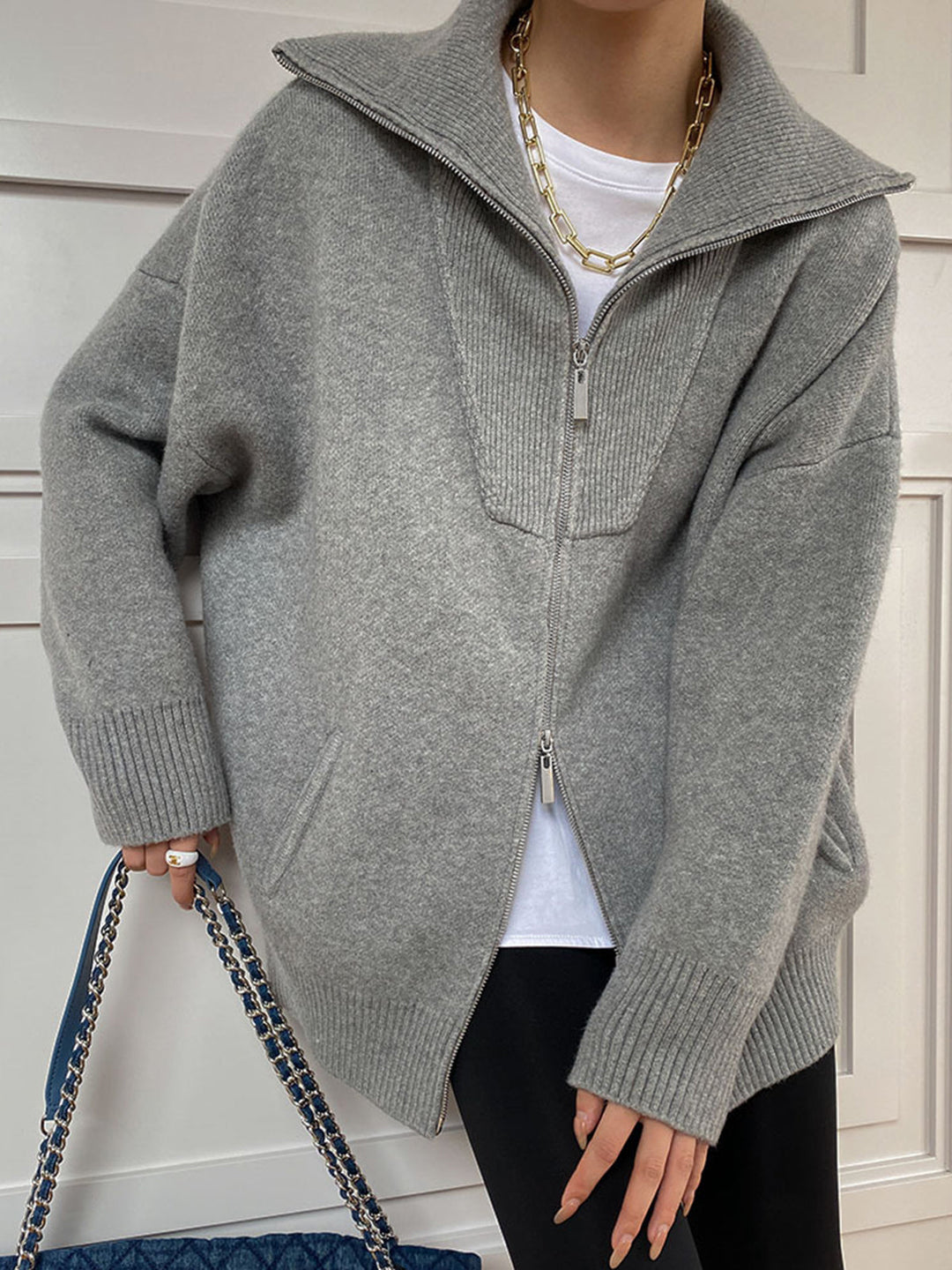 DELACROIX | Cardigan Grand Col Zippé Amélie